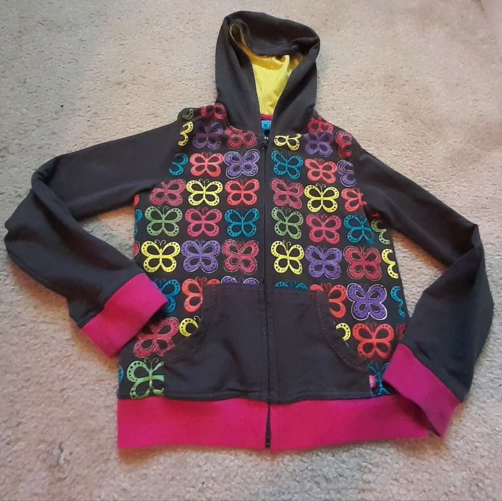 Girls Multicolored Zip Up Hooded Jacket Sz. M(7/8)
